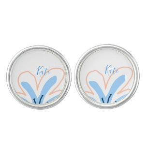Blue orange pastel flower add name boho retro gift cufflinks