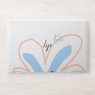 Blue orange pastel flower add name boho retro gift HP laptop skin
