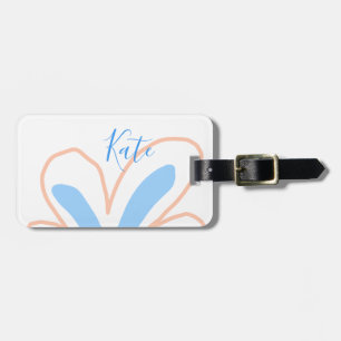 Blue orange pastel flower add name boho retro gift luggage tag