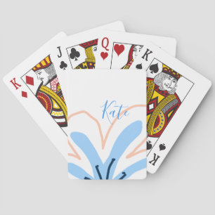 Blue orange pastel flower add name boho retro gift poker cards