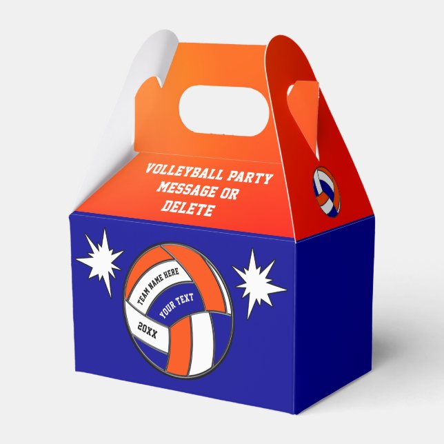Blue, Orange Personalized, Volleyball Favor Boxes (Front Side)