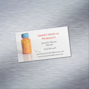 Blue Orange Pill Bottle Pharmacist Pharmacy Business Card Magnet