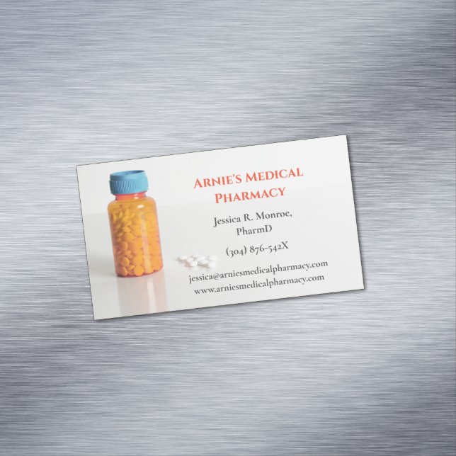 Blue Orange Pill Bottle Pharmacist Pharmacy  Business Card Magnet (In Situ)