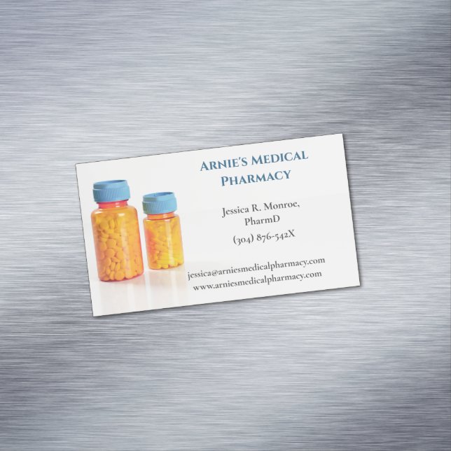  Blue Orange Pill Bottles Pharmacist Pharmacy  Business Card Magnet (In Situ)