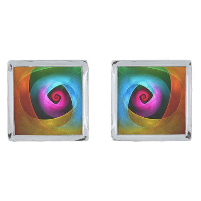 Blue Orange Pink Modern Abstract Art Pattern #24 Cufflinks (Front)
