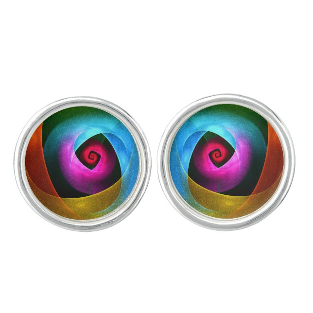 Blue Orange Pink Modern Abstract Art Pattern #24 Cufflinks (Front)
