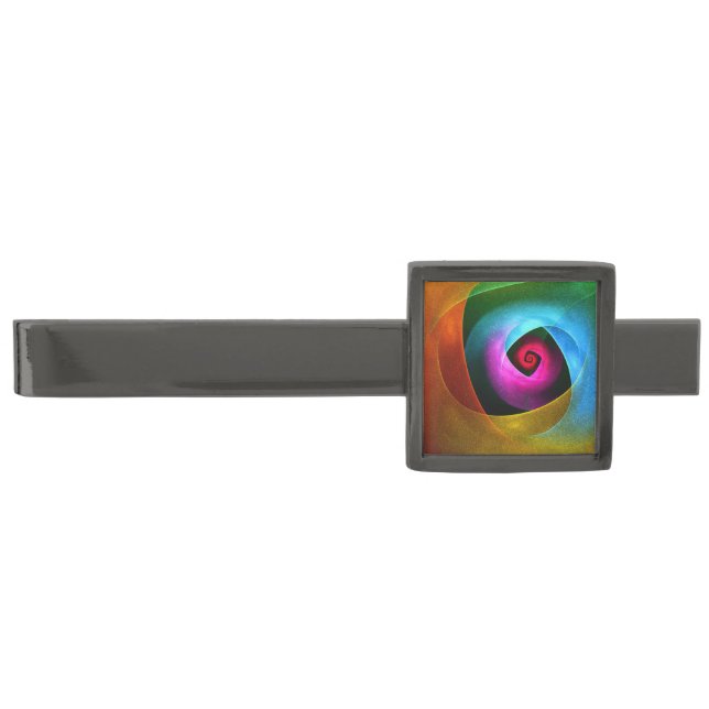 Blue Orange Pink Modern Abstract Art Pattern #24 Gunmetal Finish Tie Bar (Front)
