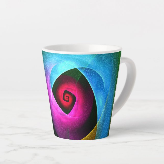 Blue Orange Pink Modern Abstract Art Pattern #24 Latte Mug (Right Angle)