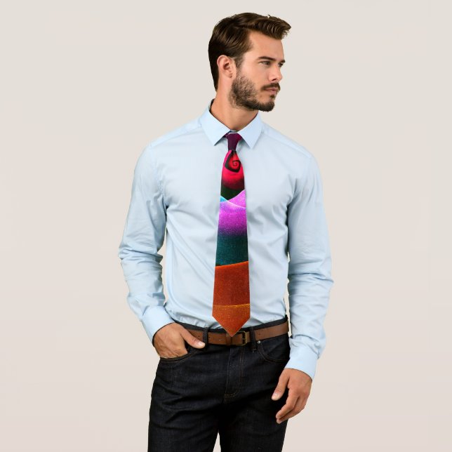 Blue Orange Pink Modern Abstract Art Pattern #24 Neck Tie (In Situ)