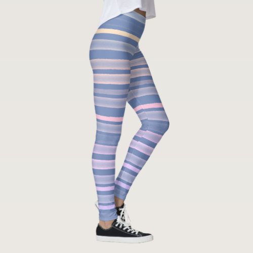 Blue Orange Pink stripes Leggings