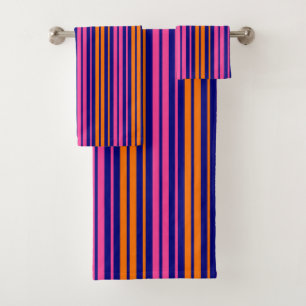 Blue Orange Pink Vertical Stripes Design Bath Towel Set