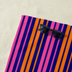 Blue Orange Pink Vertical Stripes Design Beach Towel