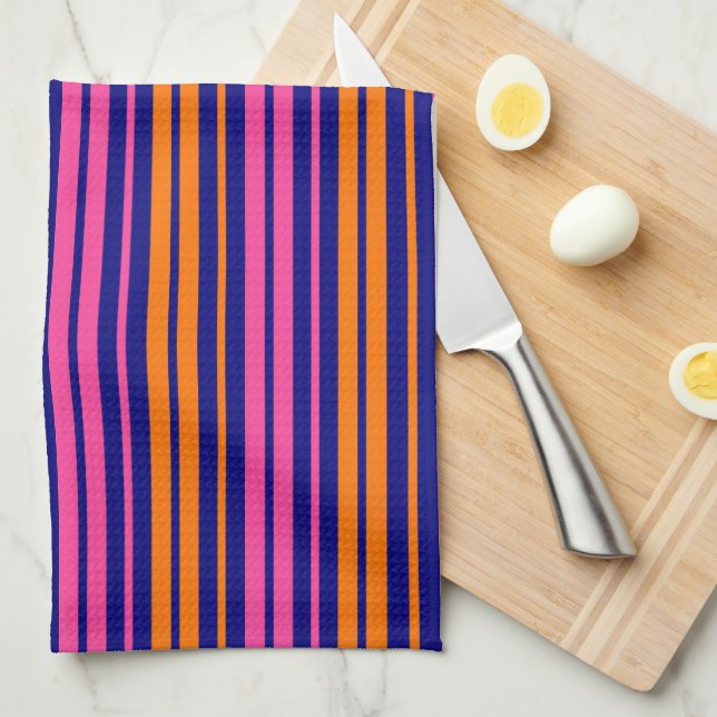Blue Orange Pink Vertical Stripes Design   Kitchen Towel (Quarter Fold)