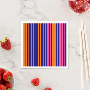 Blue Orange Pink Vertical Stripes Design Napkins