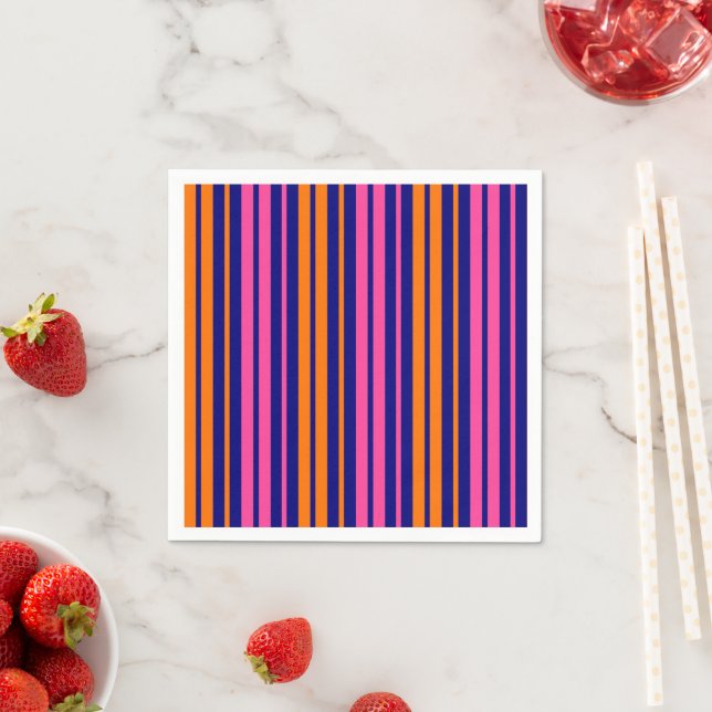 Blue Orange Pink Vertical Stripes Design   Napkins (Insitu)