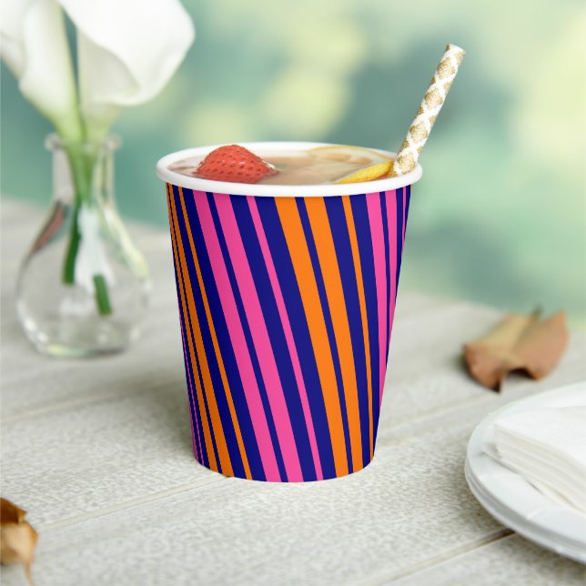 Blue Orange Pink Vertical Stripes Design   Paper Cups (Insitu)