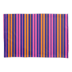 Blue Orange Pink Vertical Stripes Design Pillow Case