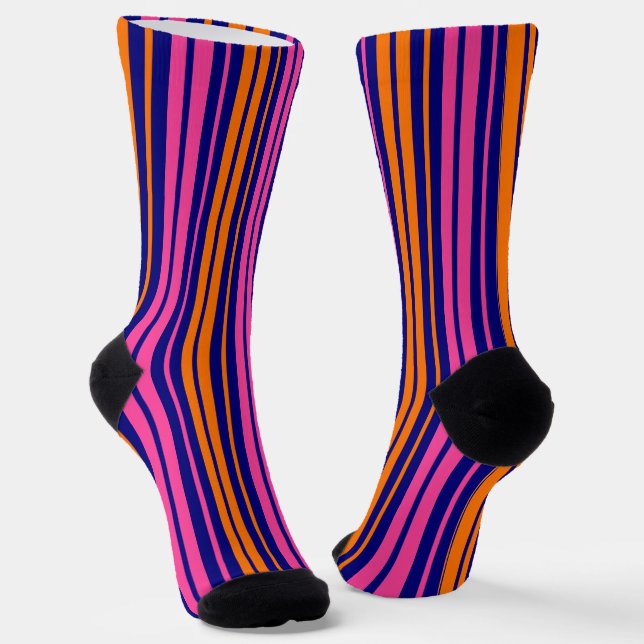 Blue Orange Pink Vertical Stripes Design   Socks (Angled)