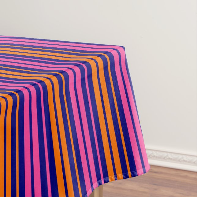 Blue Orange Pink Vertical Stripes Design   Tablecloth (In Situ)