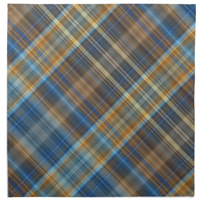Blue orange plaid cloth napkin (Front)