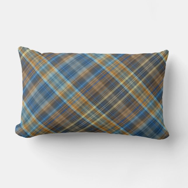 Blue orange plaid lumbar pillow (Front)