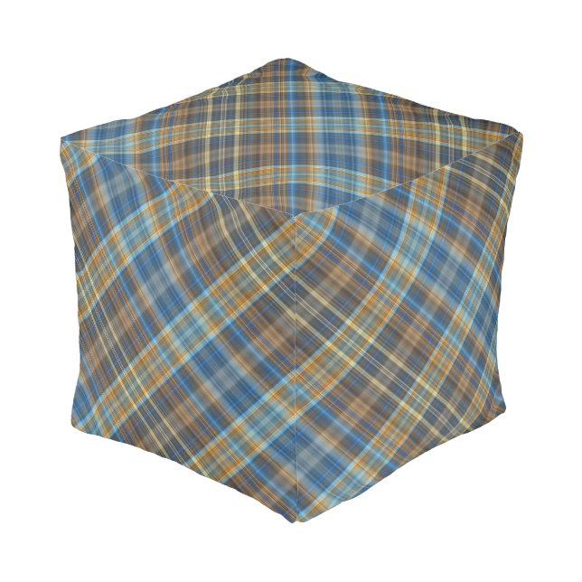 Blue orange plaid pouf (Angled Front)