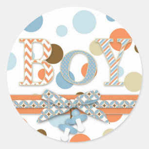 Blue & Orange Polka Dots Baby Shower Classic Round Sticker
