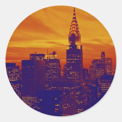 Blue Orange Pop Art New York City Classic Round Sticker
