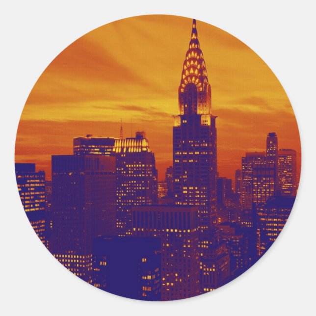 Blue Orange Pop Art New York City Classic Round Sticker (Front)