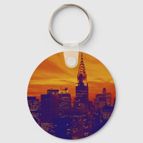 Blue Orange Pop Art New York City Keychain