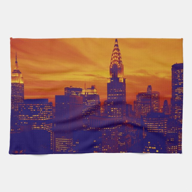 Blue Orange Pop Art New York City Kitchen Towel (Horizontal)