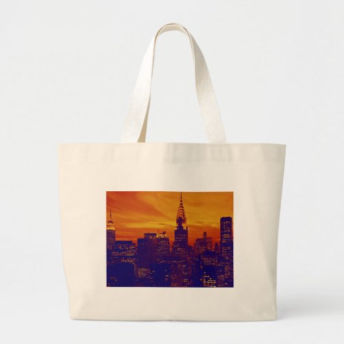 Blue Orange Pop Art New York City Large Tote Bag