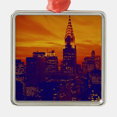 Blue Orange Pop Art New York City Metal Ornament