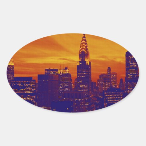Blue Orange Pop Art New York City Oval Sticker