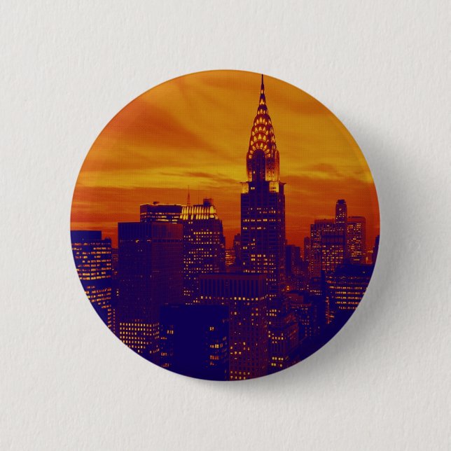 Blue Orange Pop Art New York City Pinback Button (Front)
