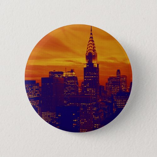 Blue Orange Pop Art New York City Pinback Button