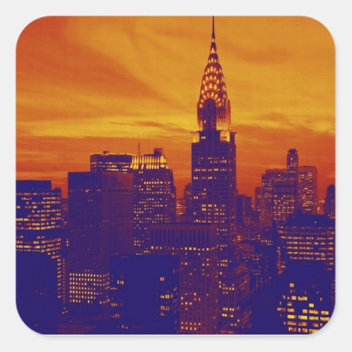 Blue Orange Pop Art New York City Square Sticker