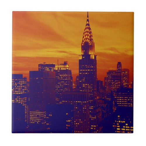 Blue Orange Pop Art New York City Tile