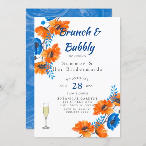 Blue Orange Poppy Bridesmaids Luncheon Invitation