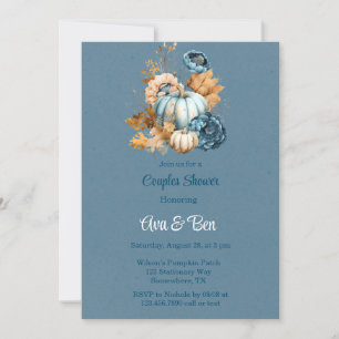 Blue Orange Pumpkin Peony Couples Shower Invitation
