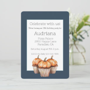 Blue Orange Pumpkins Cupcakes Birthday Invitation