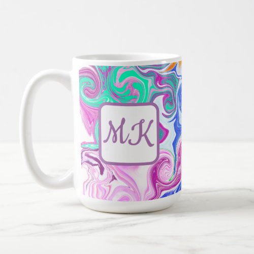 Blue Orange Purple and Teal Fluid Art Monogram Coffee Mug