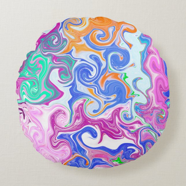 Blue, Orange, Purple Fluid Art   Round Pillow (Front)