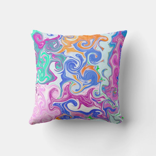 Blue, Orange, Purple Fluid Art Throw Pillow (Back)
