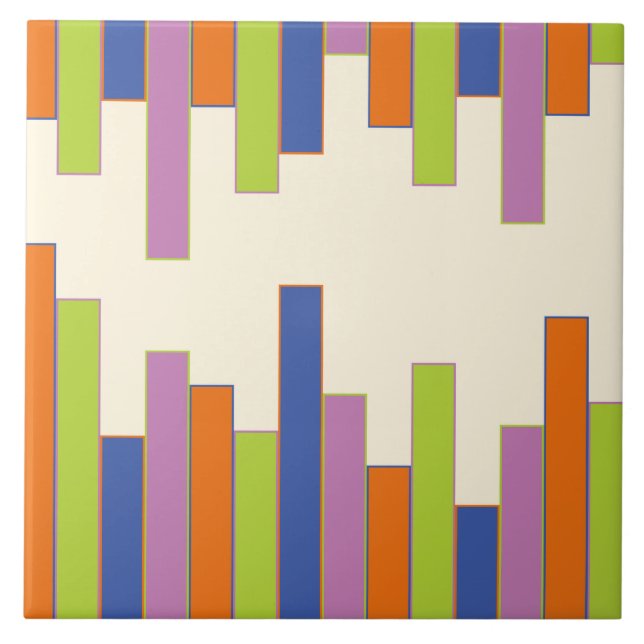 Blue, Orange, Purple, Green and Cream Rectangles Ceramic Tile (Front)