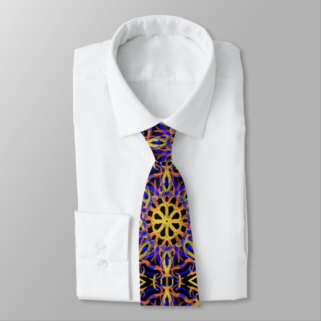 Blue Orange Purple Yellow Mechanical Drawing Neck Tie (Tied)