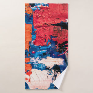 Blue, orange, red, and black painting bath towel