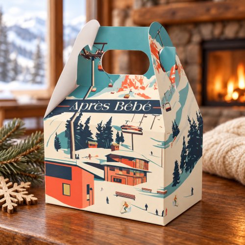 Blue Orange Retro Après Bébé Ski Resort Party Favor Boxes