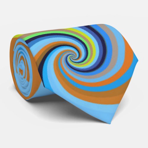 Blue Orange Retro Dizzy Vortex Spiral Swirls Neck Tie