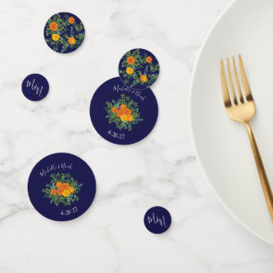 Blue & Orange Rose Floral Modern Wedding Confetti